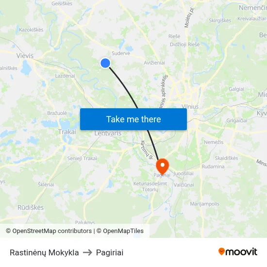 Rastinėnų Mokykla to Pagiriai map