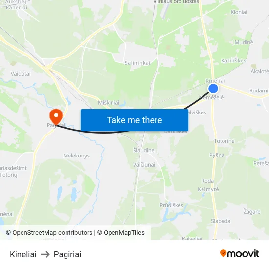 Kineliai to Pagiriai map
