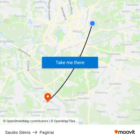 Saulės Slėnis to Pagiriai map