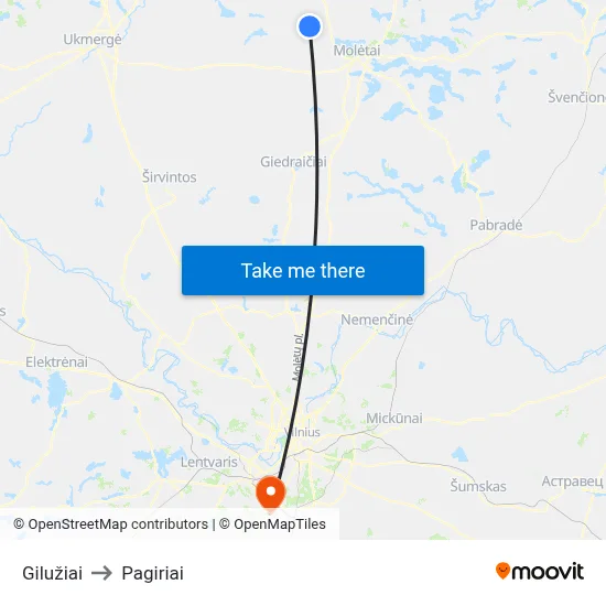 Gilužiai to Pagiriai map