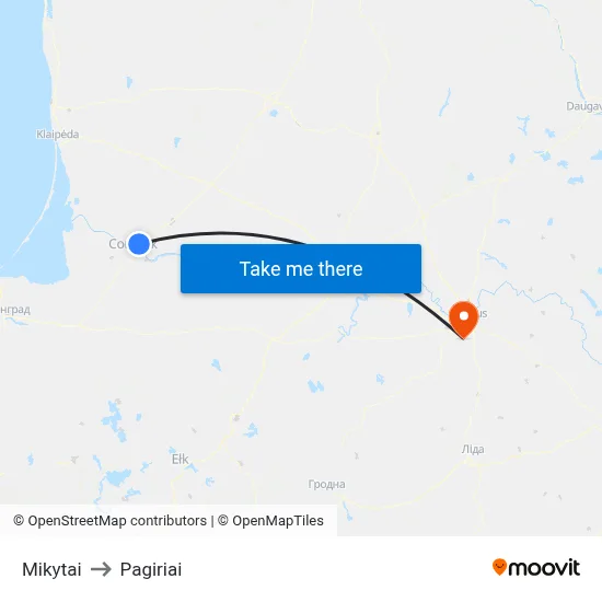 Mikytai to Pagiriai map
