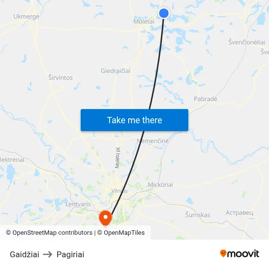 Gaidžiai to Pagiriai map