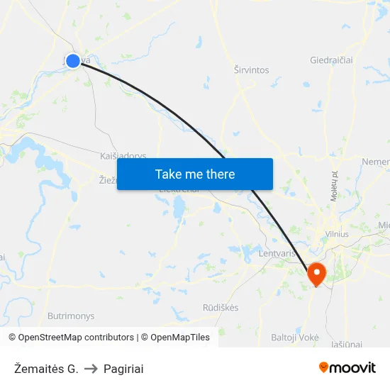 Žemaitės G. to Pagiriai map