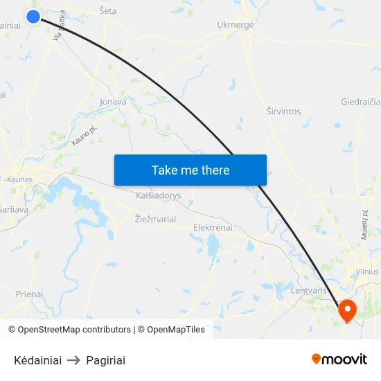 Kėdainiai to Pagiriai map