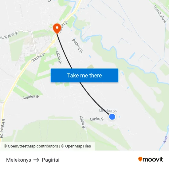 Melekonys to Pagiriai map