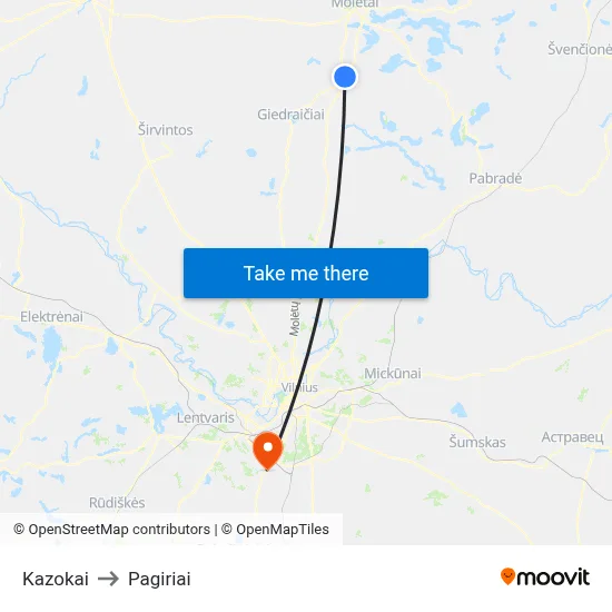 Kazokai to Pagiriai map