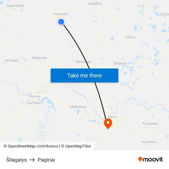 Šilagalys to Pagiriai map