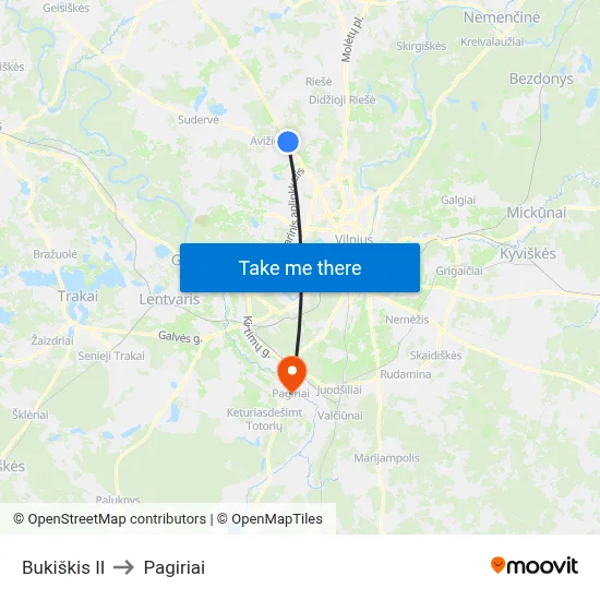 Bukiškis II to Pagiriai map