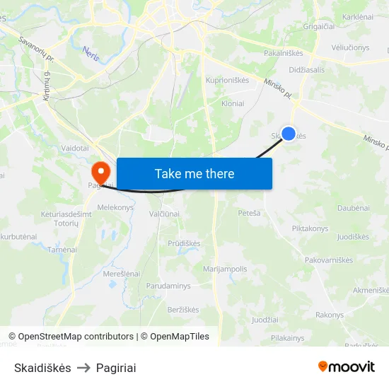 Skaidiškės to Pagiriai map
