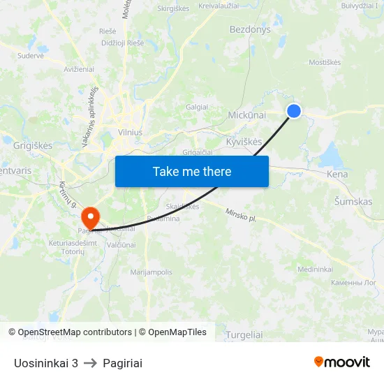 Uosininkai 3 to Pagiriai map