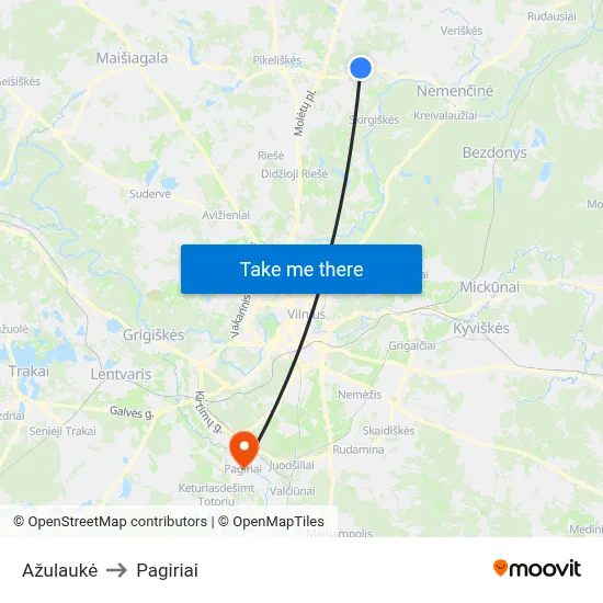 Ažulaukė to Pagiriai map