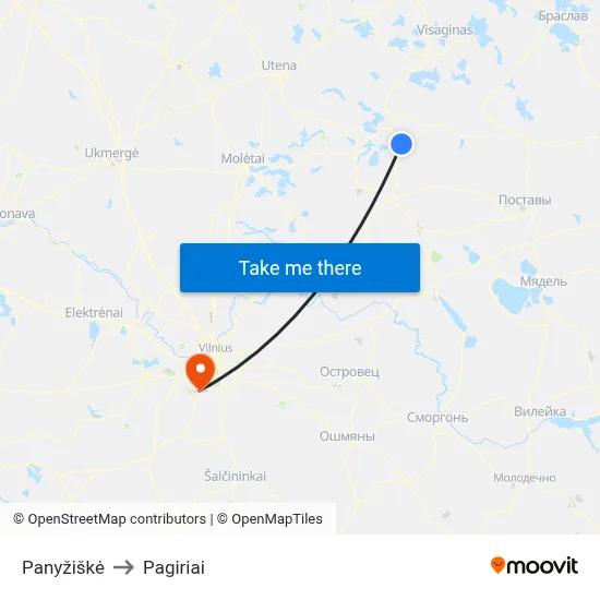 Panyžiškė to Pagiriai map