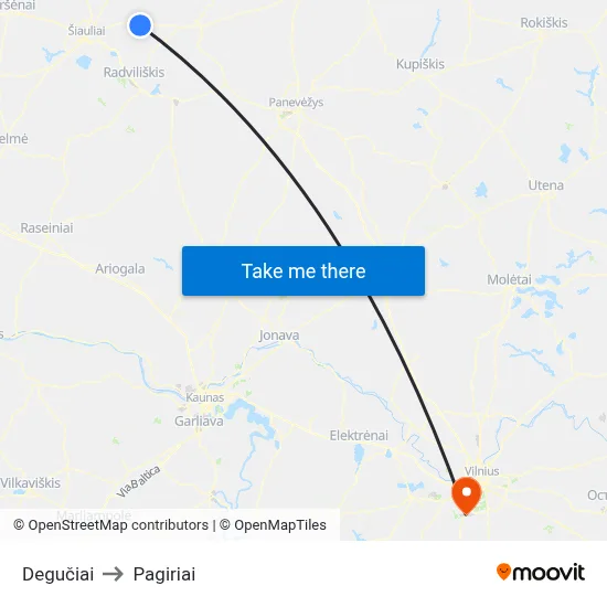 Degučiai to Pagiriai map