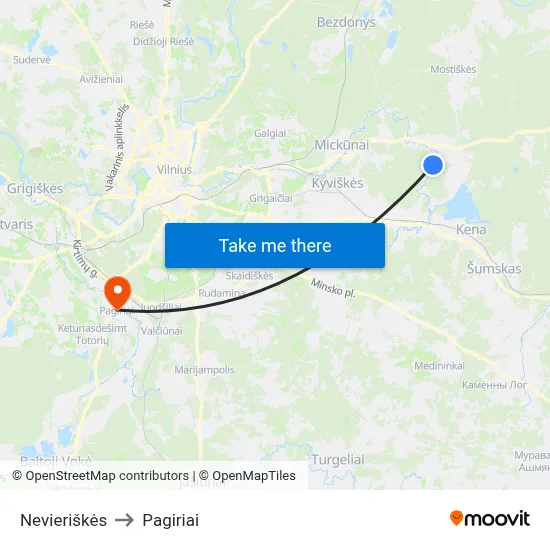 Nevieriškės to Pagiriai map