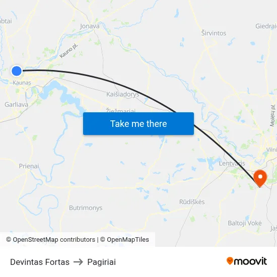 Devintas Fortas to Pagiriai map