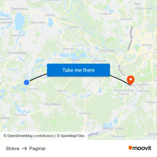 Strėva to Pagiriai map