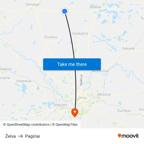 Želva to Pagiriai map