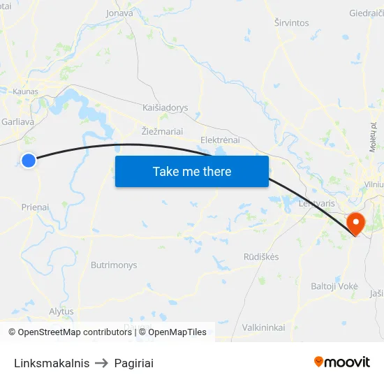 Linksmakalnis to Pagiriai map
