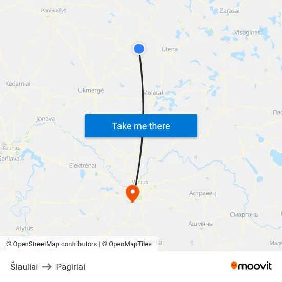 Šiauliai to Pagiriai map