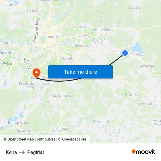 Kena to Pagiriai map