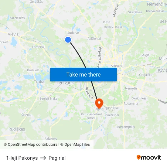 1-Ieji Pakonys to Pagiriai map