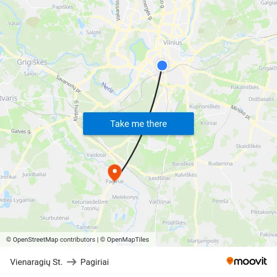 Vienaragių St. to Pagiriai map