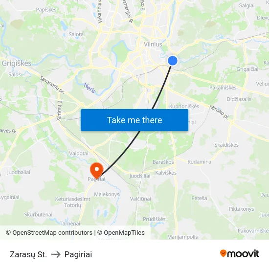 Zarasų St. to Pagiriai map