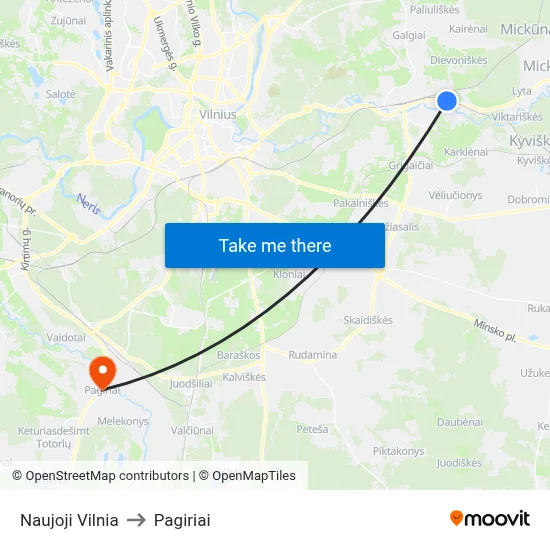 Naujoji Vilnia to Pagiriai map