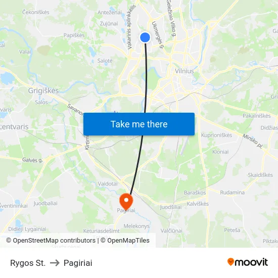 Rygos St. to Pagiriai map