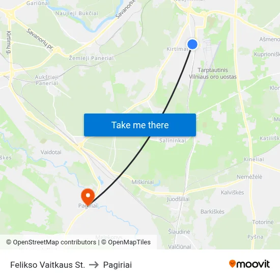 Felikso Vaitkaus St. to Pagiriai map