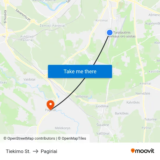 Tiekimo St. to Pagiriai map