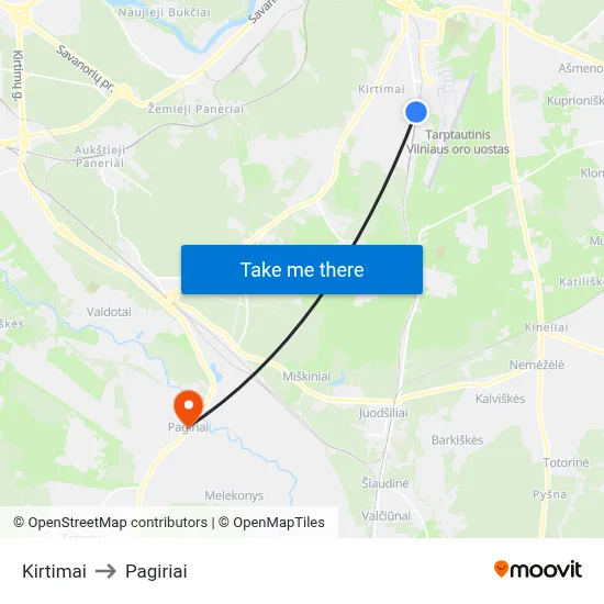 Kirtimai to Pagiriai map
