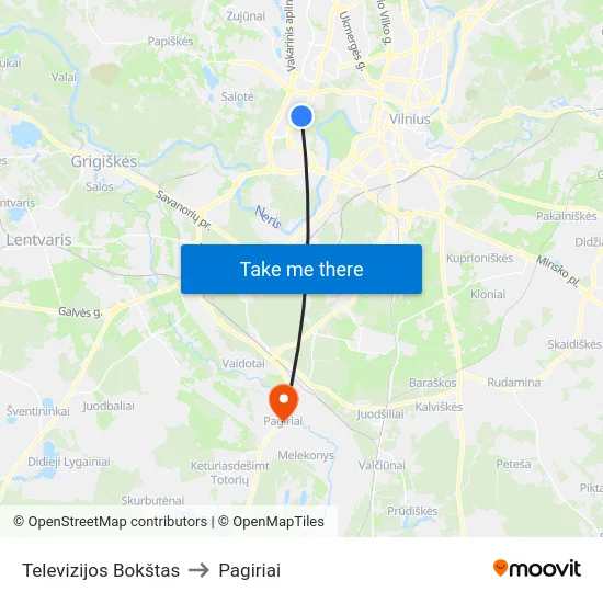 Televizijos Bokštas to Pagiriai map