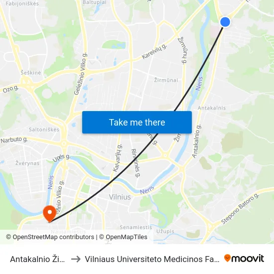 Antakalnio Žiedas to Vilniaus Universiteto Medicinos Fakultetas map