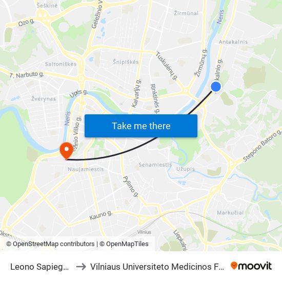 Leono Sapiegos St. to Vilniaus Universiteto Medicinos Fakultetas map