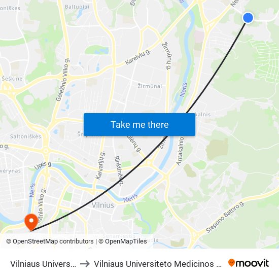 Vilniaus Universitetas to Vilniaus Universiteto Medicinos Fakultetas map