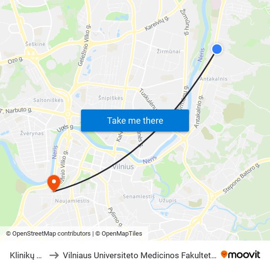 Klinikų St. to Vilniaus Universiteto Medicinos Fakultetas map