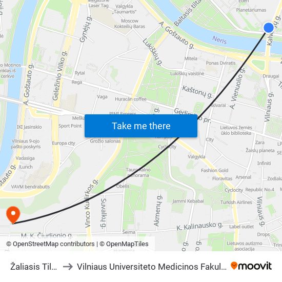 Žaliasis Tiltas to Vilniaus Universiteto Medicinos Fakultetas map