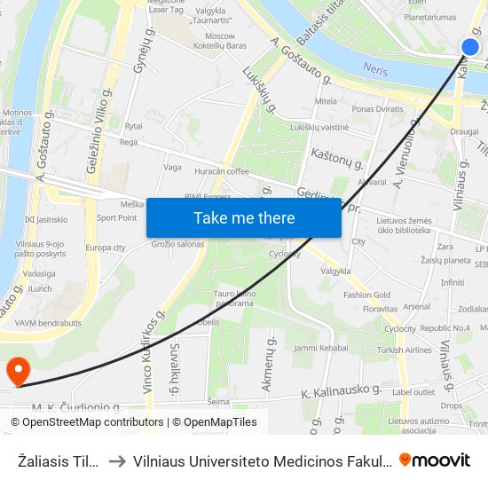 Žaliasis Tiltas to Vilniaus Universiteto Medicinos Fakultetas map