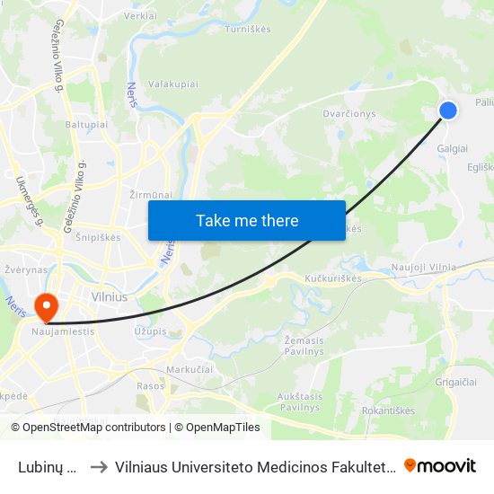 Lubinų St. to Vilniaus Universiteto Medicinos Fakultetas map