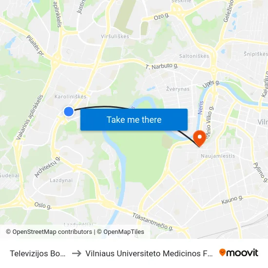 Televizijos Bokštas to Vilniaus Universiteto Medicinos Fakultetas map