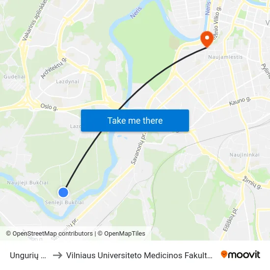 Ungurių St. to Vilniaus Universiteto Medicinos Fakultetas map