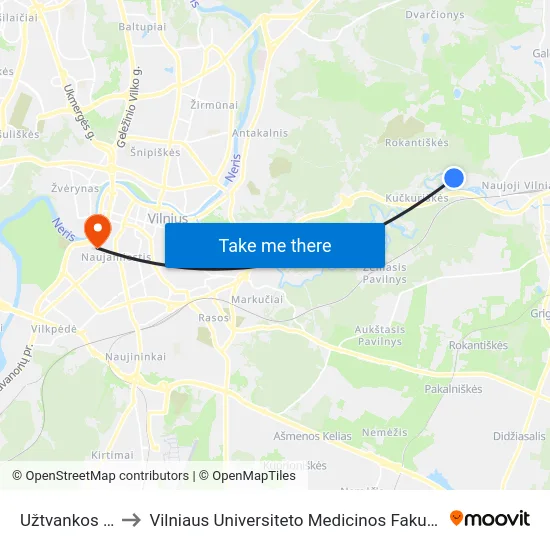 Užtvankos St. to Vilniaus Universiteto Medicinos Fakultetas map