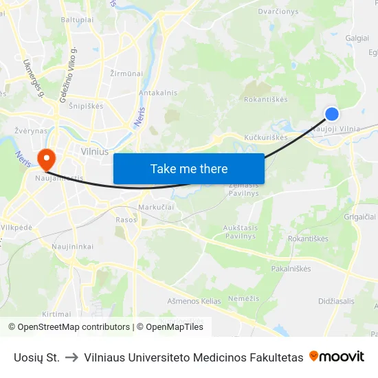 Uosių St. to Vilniaus Universiteto Medicinos Fakultetas map