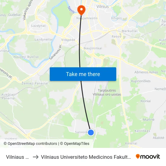 Vilniaus St. to Vilniaus Universiteto Medicinos Fakultetas map