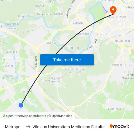 Metropolis to Vilniaus Universiteto Medicinos Fakultetas map