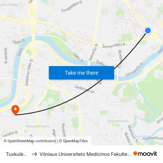 Tuskulėnai to Vilniaus Universiteto Medicinos Fakultetas map