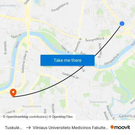 Tuskulėnai to Vilniaus Universiteto Medicinos Fakultetas map