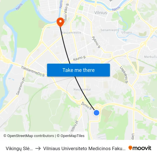 Vikingų Slėnis to Vilniaus Universiteto Medicinos Fakultetas map