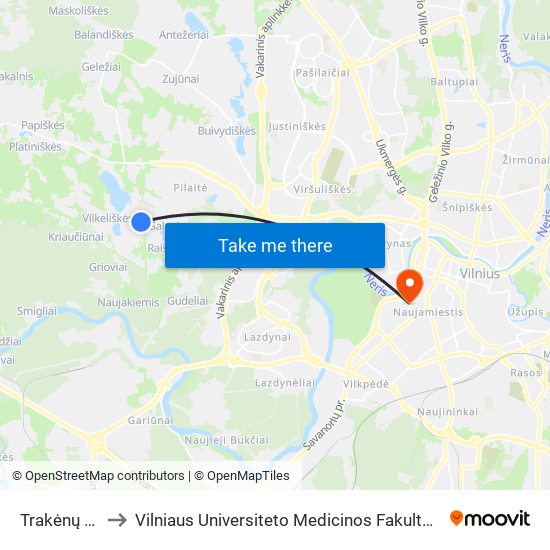 Trakėnų St. to Vilniaus Universiteto Medicinos Fakultetas map